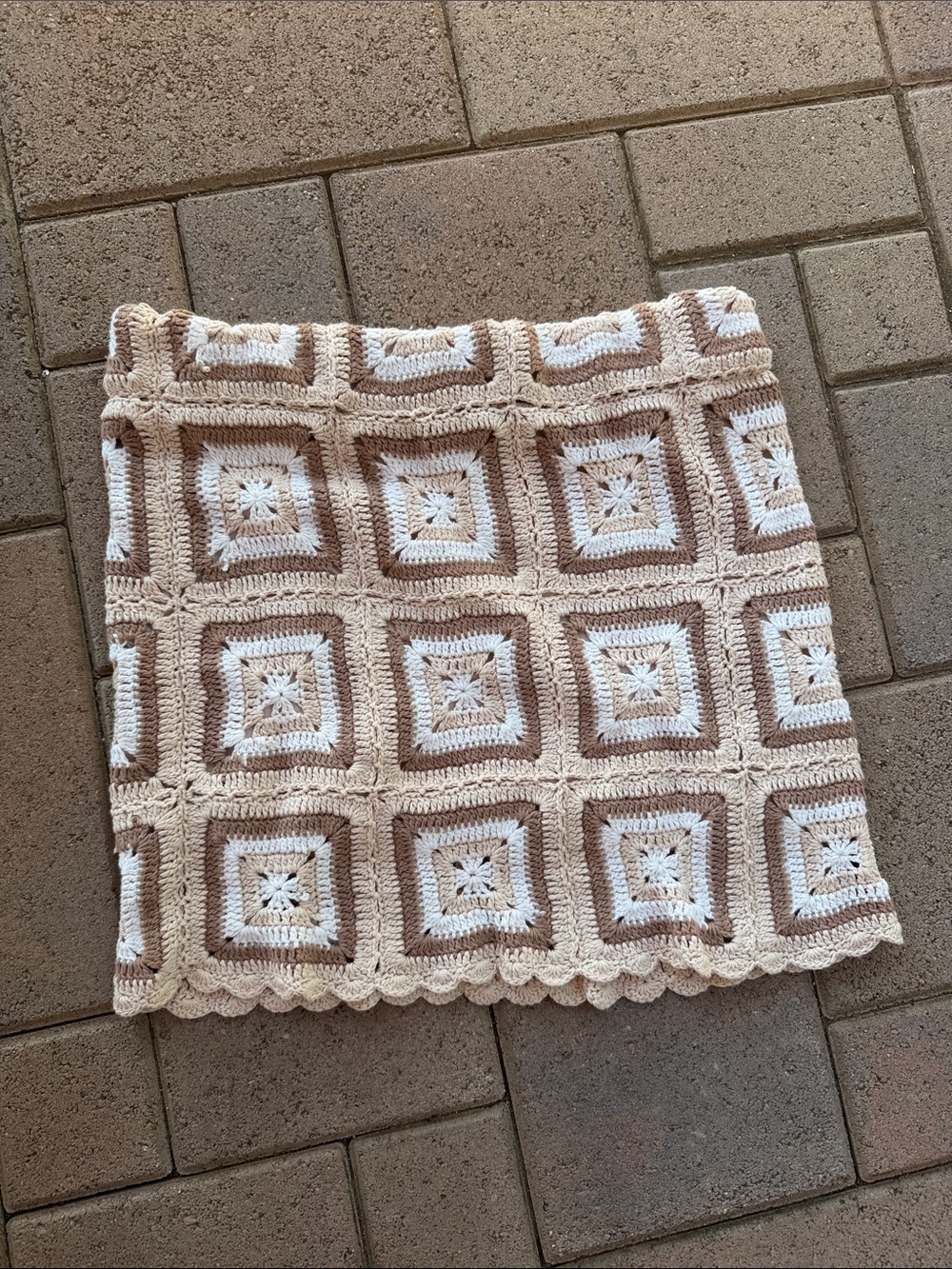 Show Me Your MuMu Crochet Patchwork Mini Skirt in Cream Brown Virgo granny knit - Picture 3 of 4